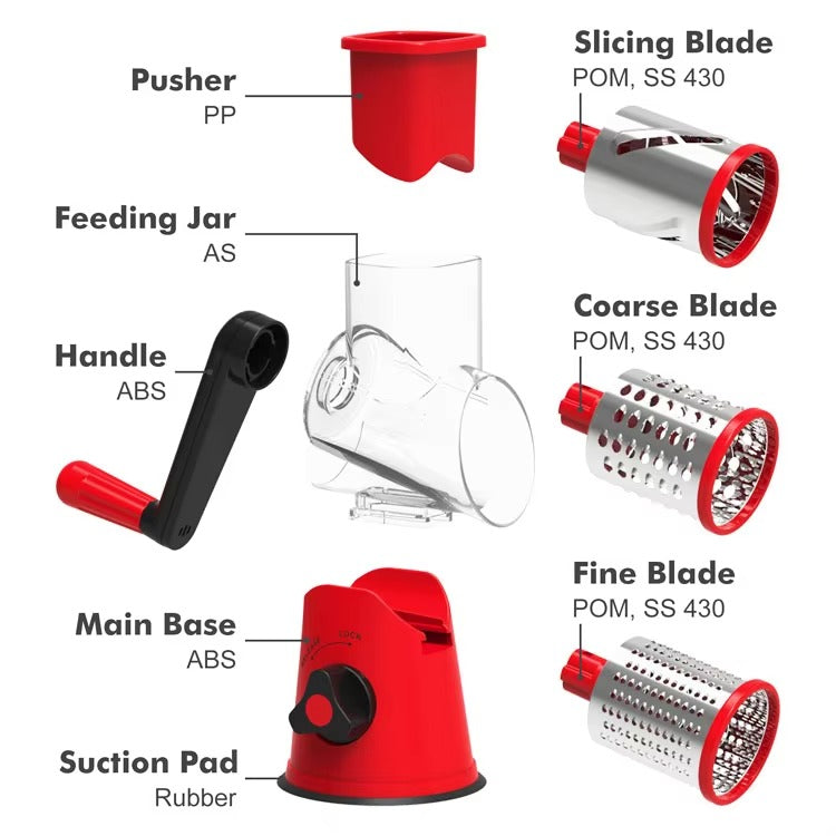 Manual 3‑in‑1 Vegetable Cutter & Drum Grater | Round Slicer | Multifunctional Kitchen Gadget