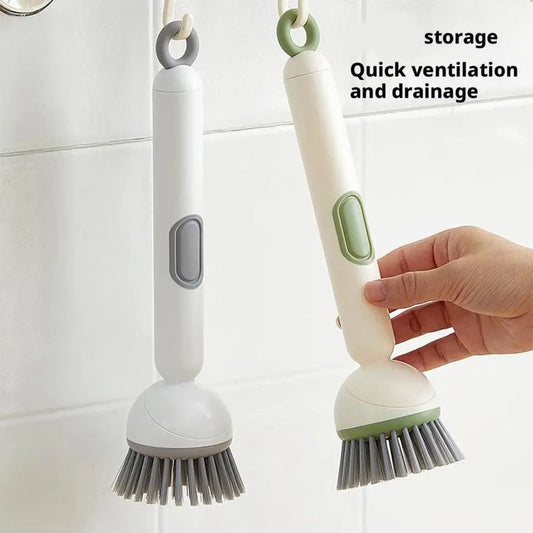 Kitchen Cleaning Adjustable Handle Brush With Soap Dispenser Refillable PET Portable Head For Dishes Pans Pots