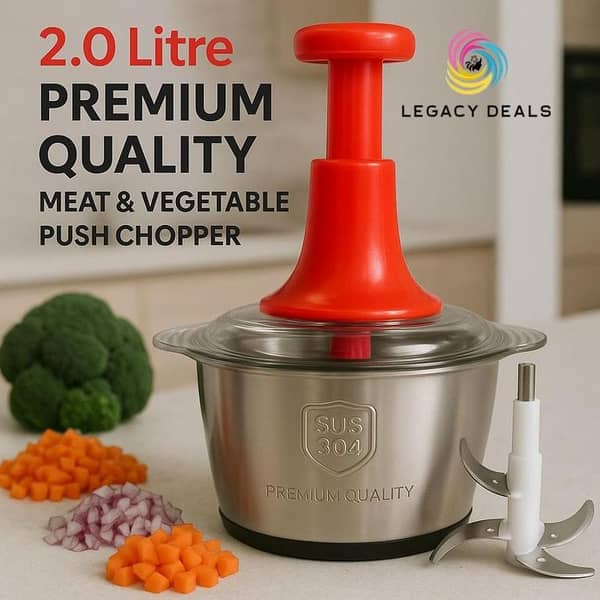 Stainless Steel Hand Push Chopper 2 L — Manual Food / Veggie & Meat Chopper