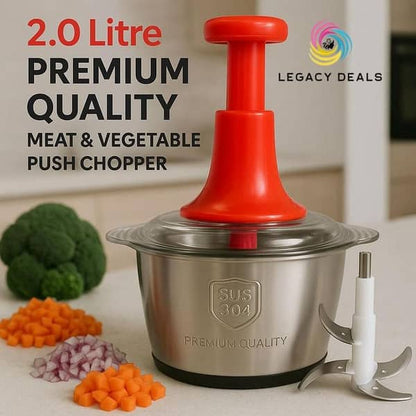Stainless Steel Hand Push Chopper 2 L — Manual Food / Veggie & Meat Chopper